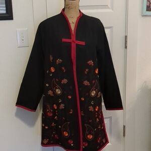 SilkLand Black Jacket with Red and Orange Embroidery